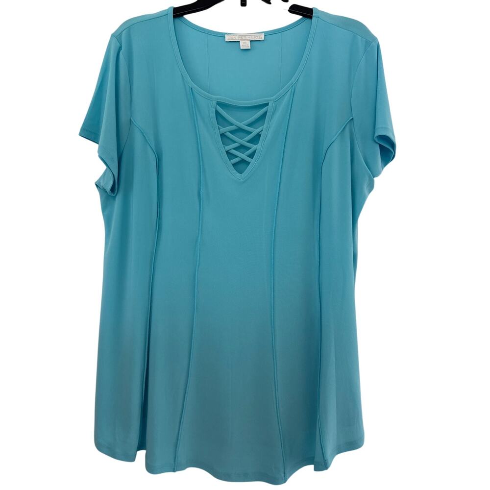 Juniper + Lime XL, Baby Blue, Short Sleeve, Crisscross Neck Line, Blouse